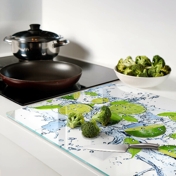 Tagliere in vetro temperato con motivo limoni ed effetto acqua