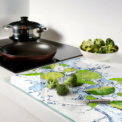 Tagliere in vetro temperato con motivo limoni ed effetto acqua