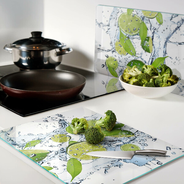 Tagliere in vetro temperato con motivo limoni ed effetto acqua