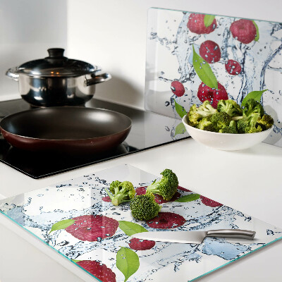Tagliere in vetro temperato con stampa a tema frutta immersa in acqua