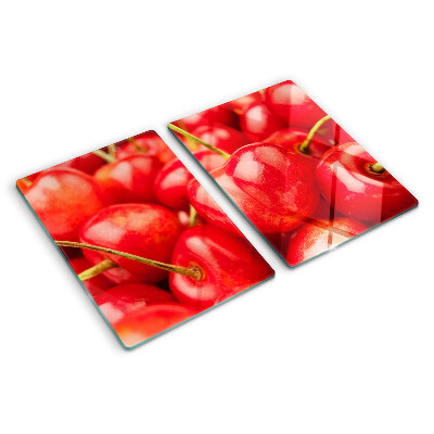Tagliere in vetro temperato con stampa di ciliegie su sfondo rosso