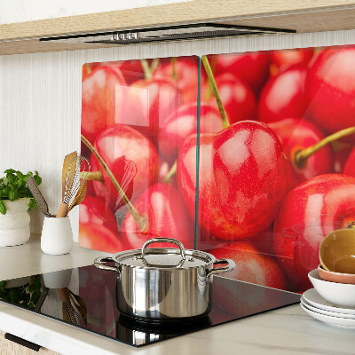 Tagliere in vetro temperato con stampa di ciliegie su sfondo rosso