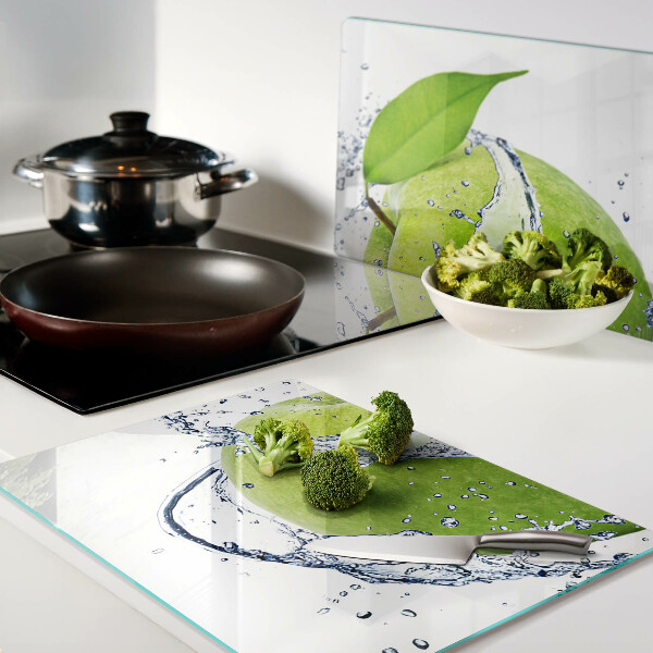 Tagliere in vetro temperato con motivo mela immersa in acqua