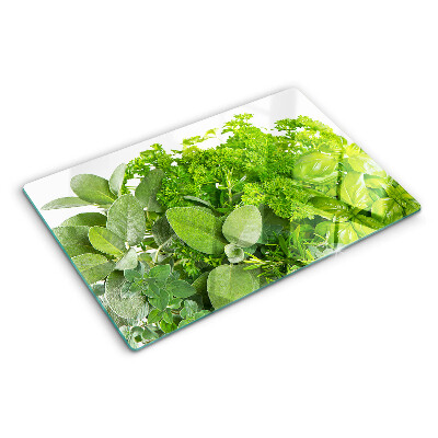 Tagliere in vetro temperato con motivo di erbe e foglie verdi