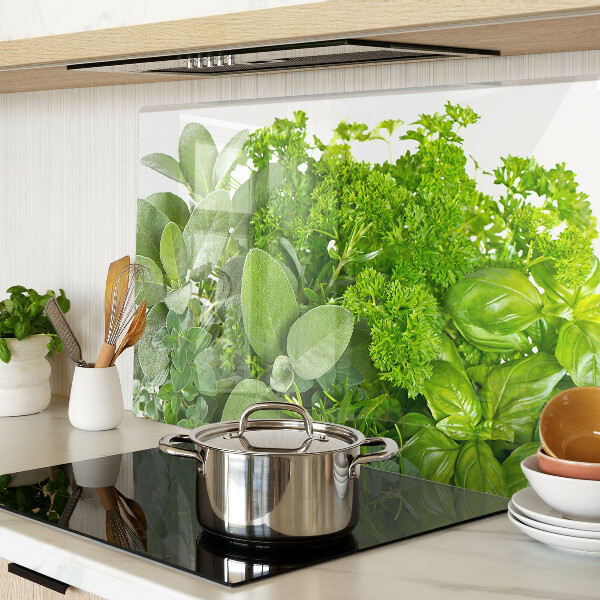 Tagliere in vetro temperato con motivo di erbe e foglie verdi