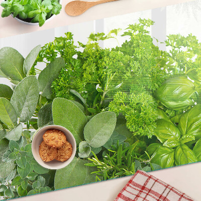 Tagliere in vetro temperato con motivo di erbe e foglie verdi