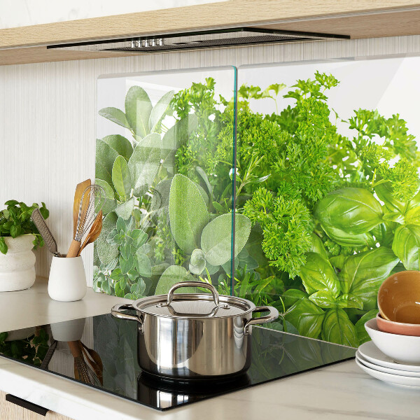 Tagliere in vetro temperato con motivo di erbe e foglie verdi