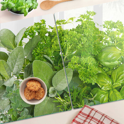 Tagliere in vetro temperato con motivo di erbe e foglie verdi