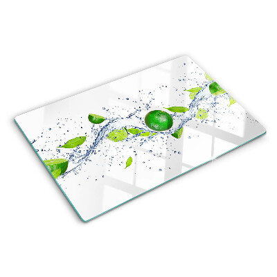 Tagliere in vetro temperato con motivo di limoni e gocce d'acqua con foglie