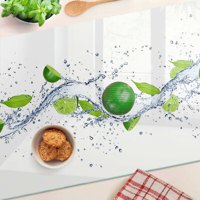 Tagliere in vetro temperato con motivo di limoni e gocce d'acqua con foglie