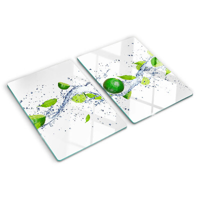 Tagliere in vetro temperato con motivo di limoni e gocce d'acqua con foglie