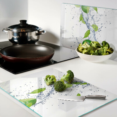 Tagliere in vetro temperato con motivo di limoni e gocce d'acqua con foglie