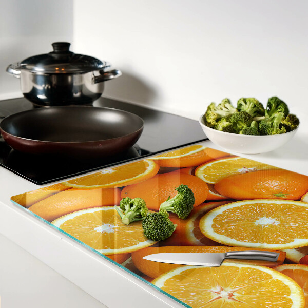 Tagliere in vetro temperato con decorazione a fette d'arancia