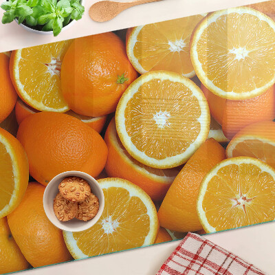 Tagliere in vetro temperato con decorazione a fette d'arancia