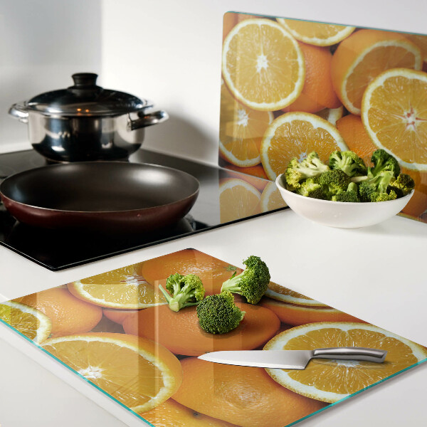 Tagliere in vetro temperato con decorazione a fette d'arancia