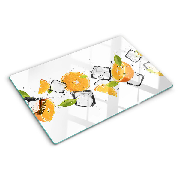 Tagliere in vetro temperato con stampa di agrumi su sfondo ghiacciato
