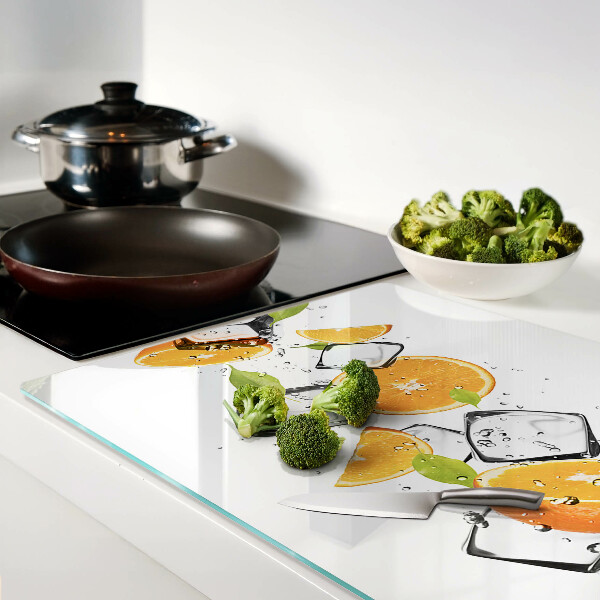 Tagliere in vetro temperato con stampa di agrumi su sfondo ghiacciato