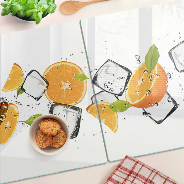 Tagliere in vetro temperato con stampa di agrumi su sfondo ghiacciato