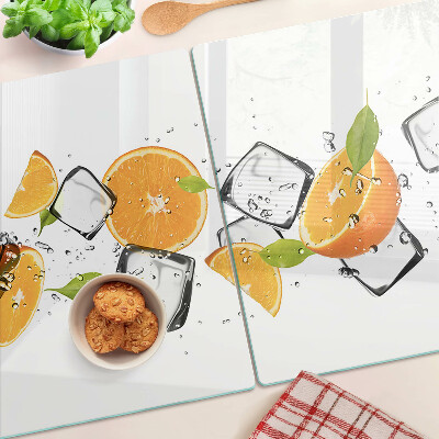 Tagliere in vetro temperato con stampa di agrumi su sfondo ghiacciato