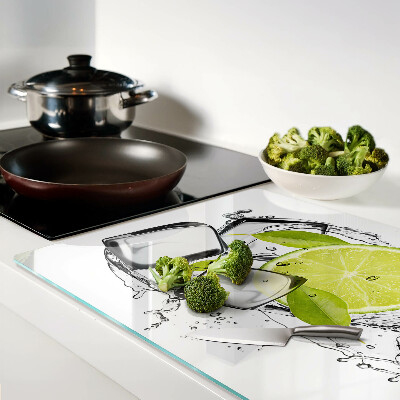 Tagliere in vetro temperato con decorazione a limone, ghiaccio e foglie