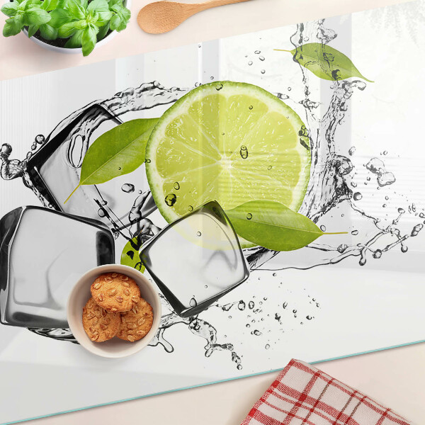 Tagliere in vetro temperato Limone con ghiaccio e foglie