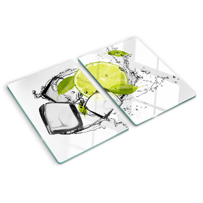 Tagliere in vetro temperato Limone con ghiaccio e foglie
