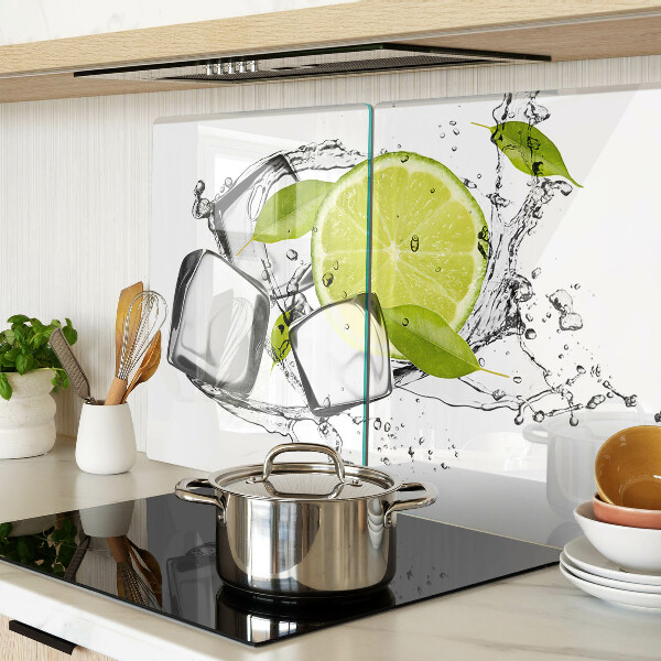 Tagliere in vetro temperato con decorazione a limone, ghiaccio e foglie