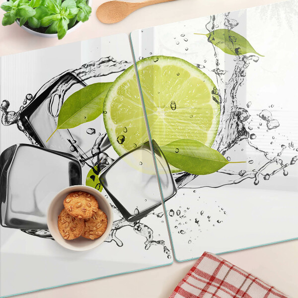 Tagliere in vetro temperato Limone con ghiaccio e foglie
