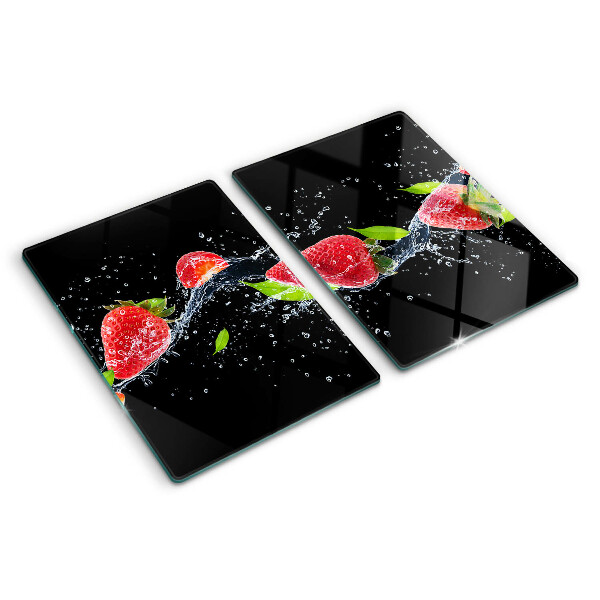 Tagliere in vetro temperato con stampa di fragole immerse nell'acqua