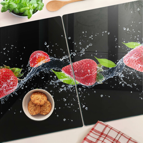 Tagliere in vetro temperato con stampa di fragole immerse nell'acqua