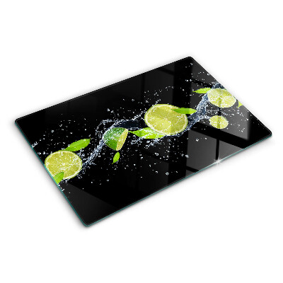 Tagliere in vetro temperato Limoni in acqua con foglie di menta
