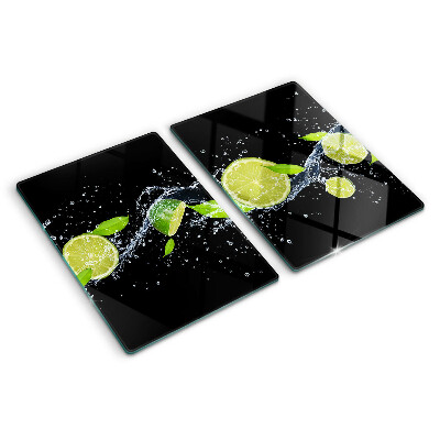 Tagliere in vetro temperato con stampa di limoni in acqua e foglie di menta