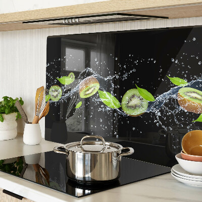 Tagliere in vetro con stampa di kiwi in acqua e foglie