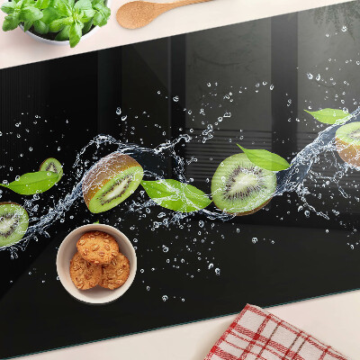Tagliere in vetro con stampa di kiwi in acqua e foglie