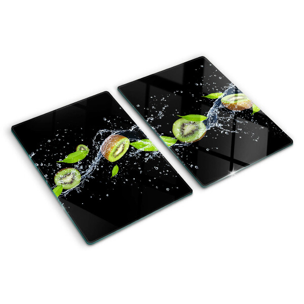 Tagliere in vetro con stampa di kiwi in acqua e foglie