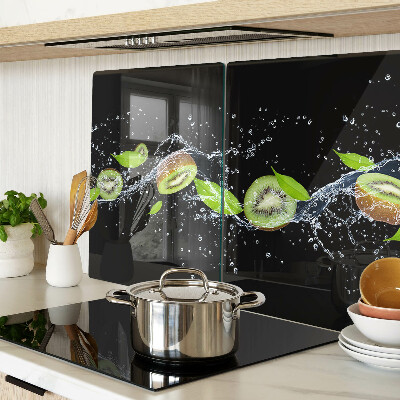 Tagliere in vetro con stampa di kiwi in acqua e foglie