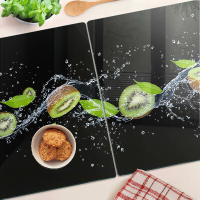 Tagliere in vetro con stampa di kiwi in acqua e foglie