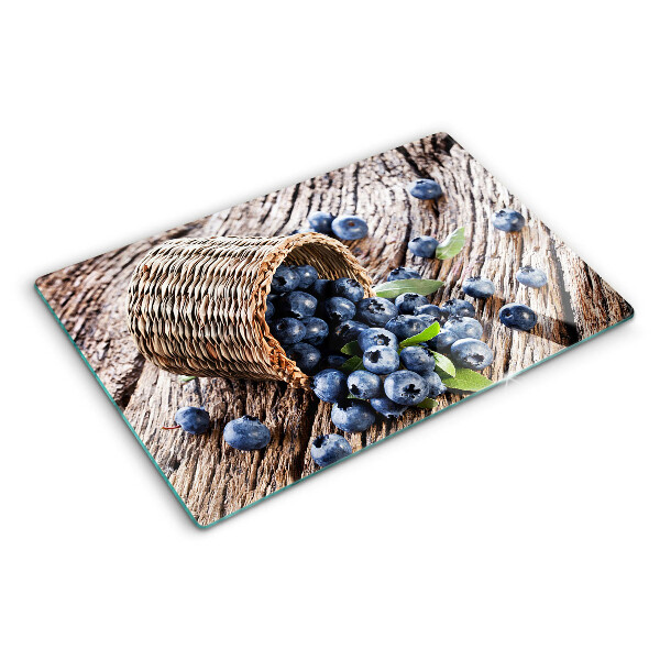 Tagliere in vetro temperato con motivo di mirtilli in un cesto