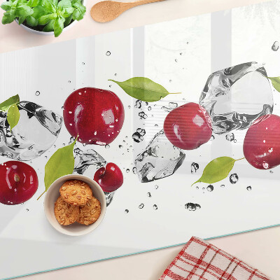 Tagliere in vetro temperato con motivo di mele rosse su sfondo ghiacciato