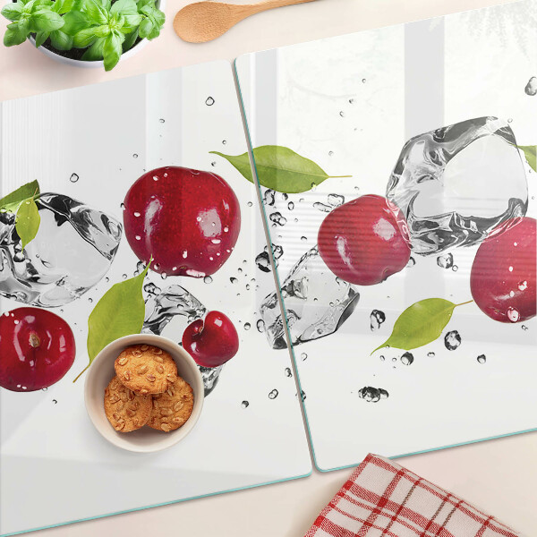 Tagliere in vetro temperato con motivo di mele rosse su sfondo ghiacciato