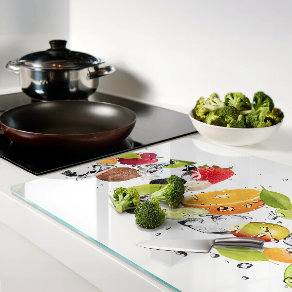 Tagliere in vetro temperato con motivo di frutta e ghiaccio