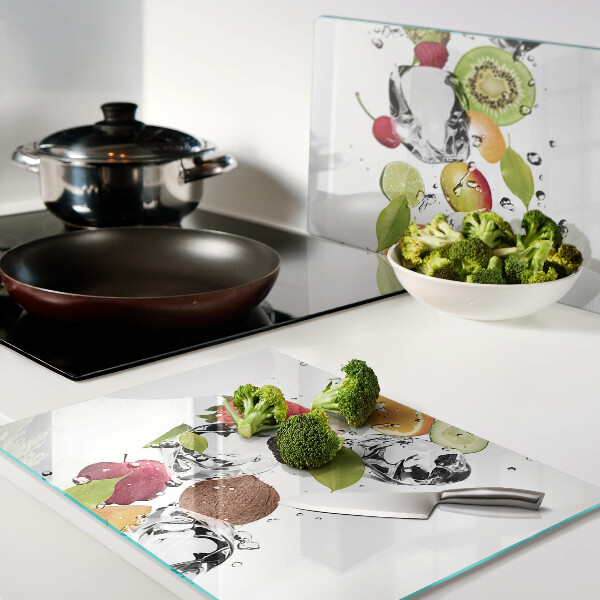 Tagliere in vetro temperato con motivo di frutta e ghiaccio