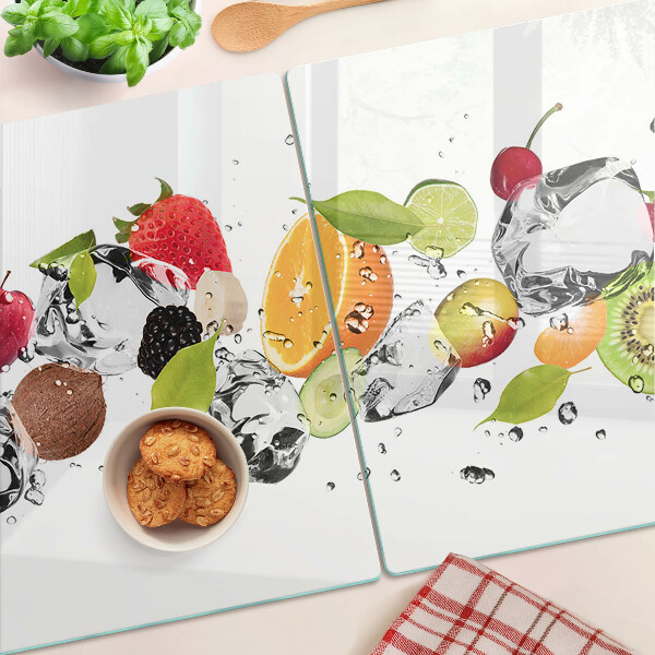 Tagliere in vetro temperato con motivo di frutta e ghiaccio
