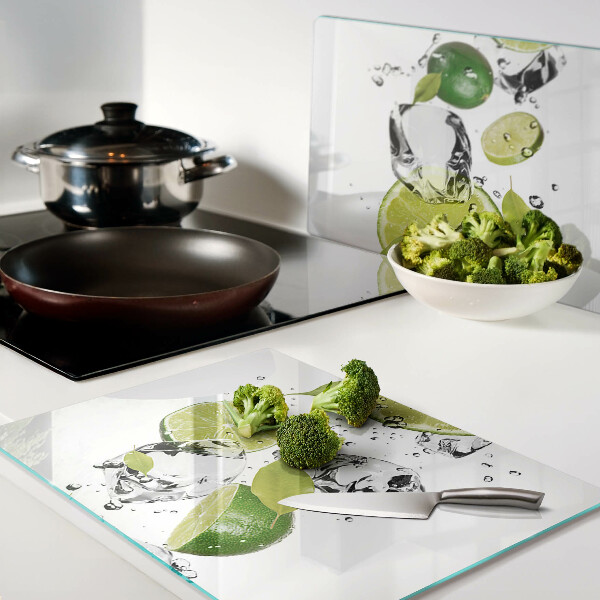 Tagliere in vetro con motivo di limoni e ghiaccio nell'acqua