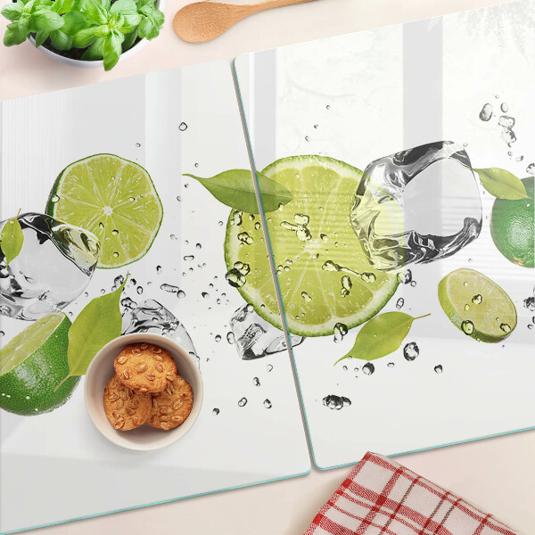 Tagliere in vetro con motivo di limoni e ghiaccio nell'acqua