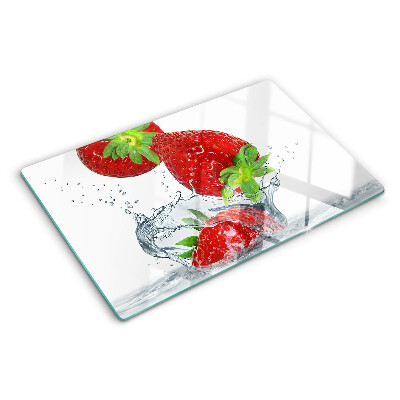 Tagliere in vetro temperato con motivo fragole immerse in acqua