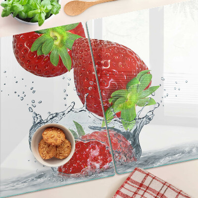 Tagliere in vetro temperato con motivo fragole immerse in acqua