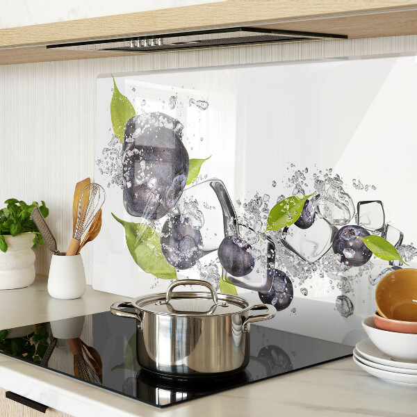 Tagliere in vetro temperato con motivo di prugne in acqua e foglie