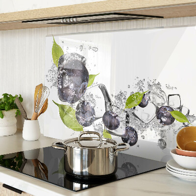 Tagliere in vetro temperato con motivo di prugne in acqua e foglie