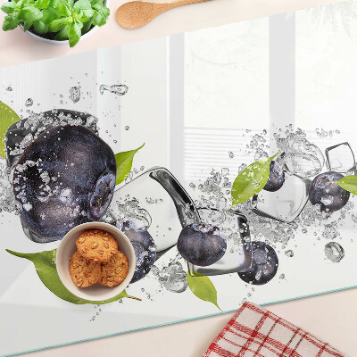 Tagliere in vetro temperato con motivo di prugne in acqua e foglie